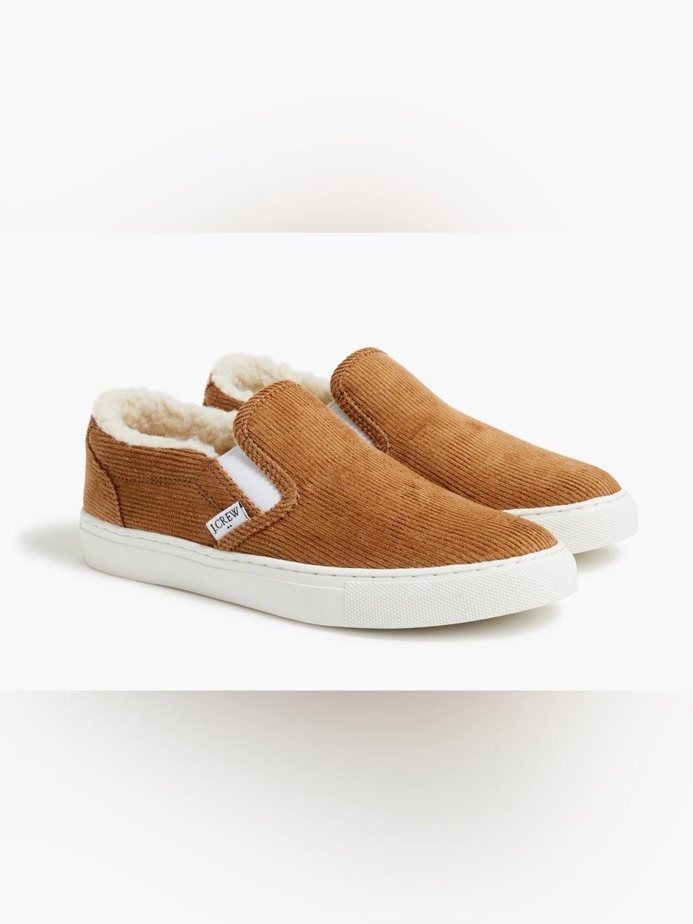 J. Crew Tan Corduroy Slip-On Sneakers with Shearling